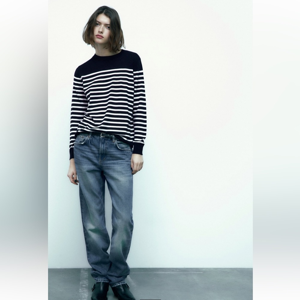 Zara FINE MERINO WOOL SWEATER. Striped. Size S. New with Tags.